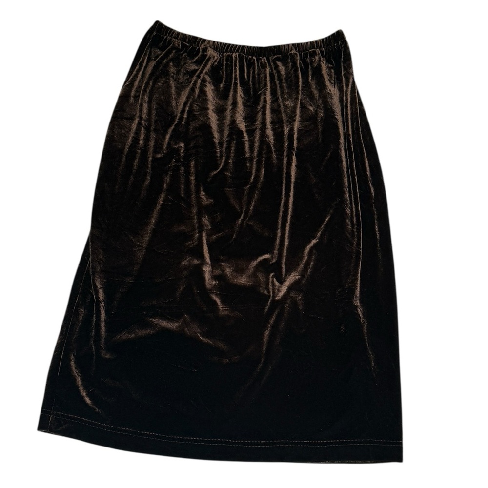 Vintage Joan Fagin Dark Brown Crushed Velvet Midi Skirt XL Elastic Waist‎